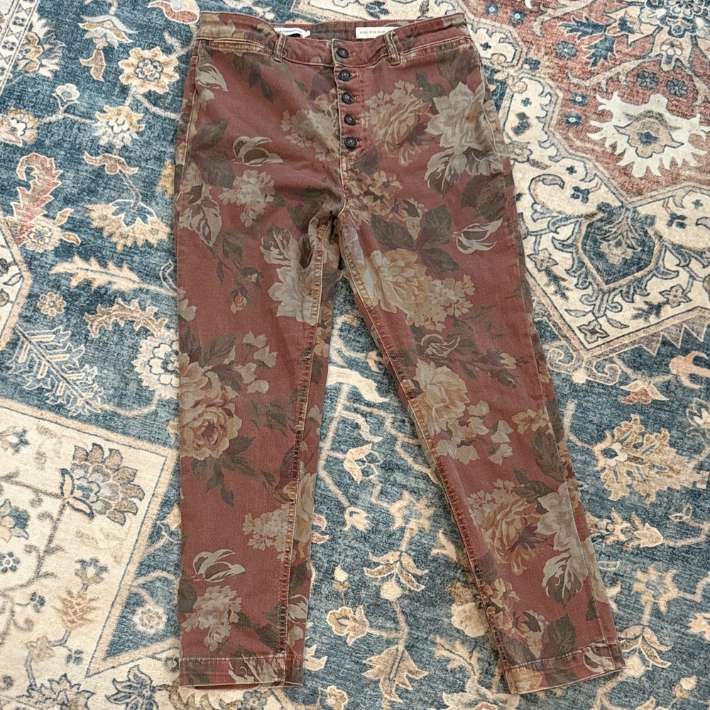 Pilcro and the Letterpress Floral Ankle Jeans - Brown and Cream